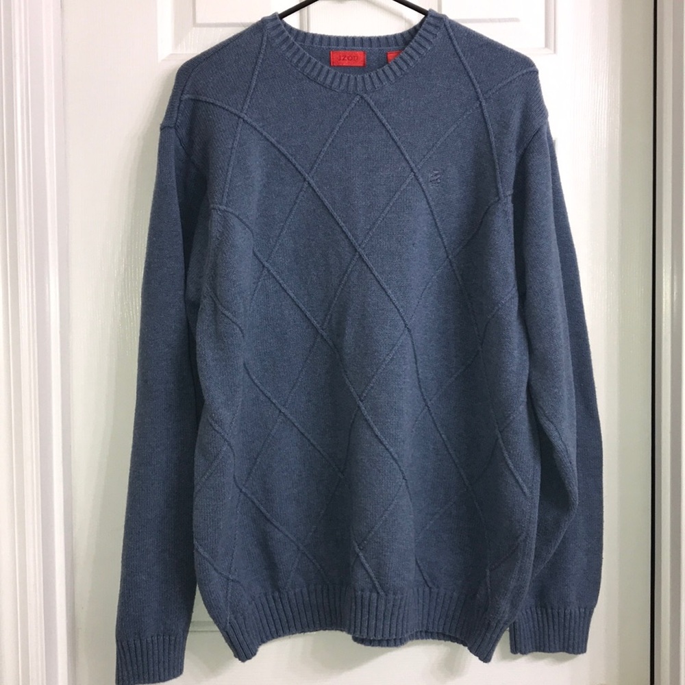 Izod Blue Crew Neck Sweater Diamond Pattern